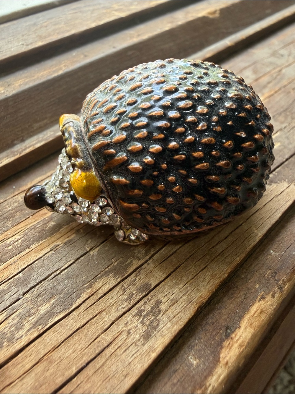 Bejeweled Hedgehog Trinket Box - ring box hinged
